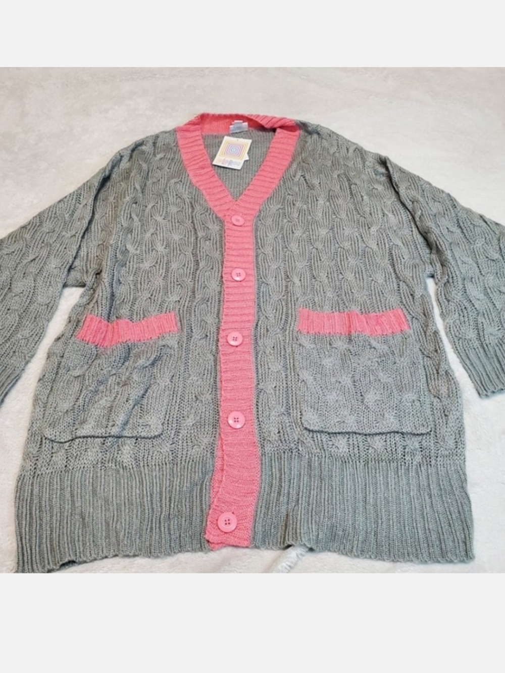 NWT‎ Lularoe Gray Pink Classic Cozy Cottagecore Oversized Knit Long Cardigan L